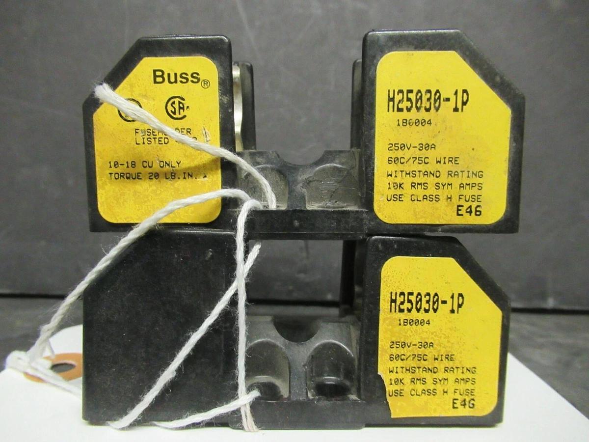 Used LOT OF 2 BUSSMANN FUSE HOLDER H25030-1P FOR 30 AMP 250 V FUSES