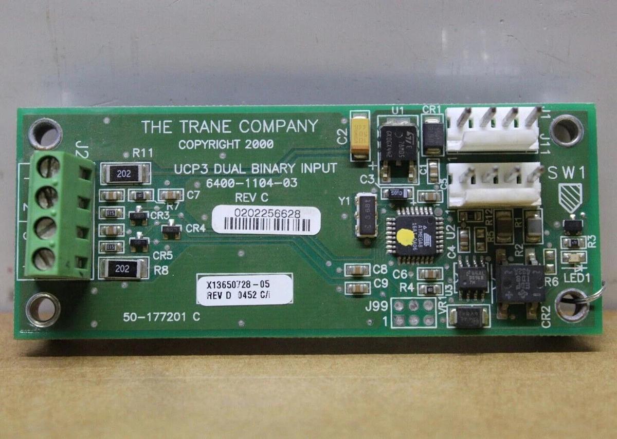 Used TRANE DUAL BINARY INPUT CIRCUIT BOARD X13650728-05 REV. D 6400-1104-03 REV. C