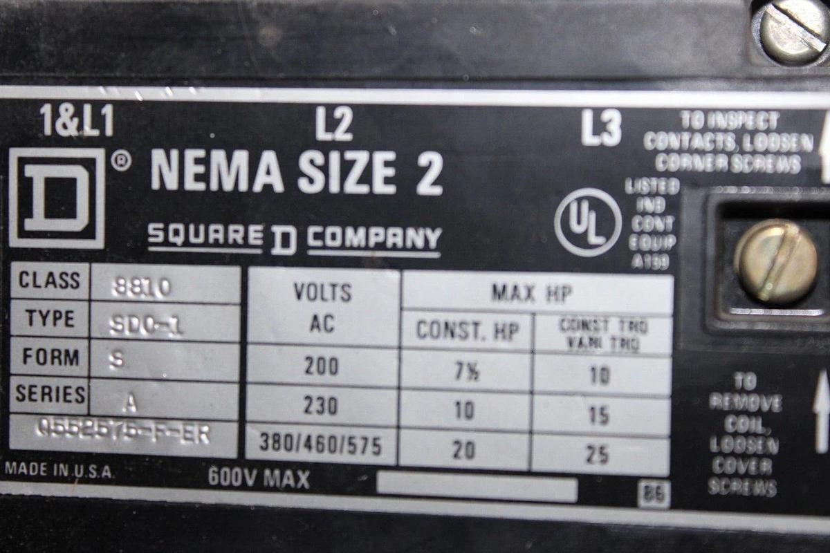 Used SQUARE D MCC STARTER BUCKET MODEL 4 24" SIZE 2 480 VAC 25 HP 8998QD428