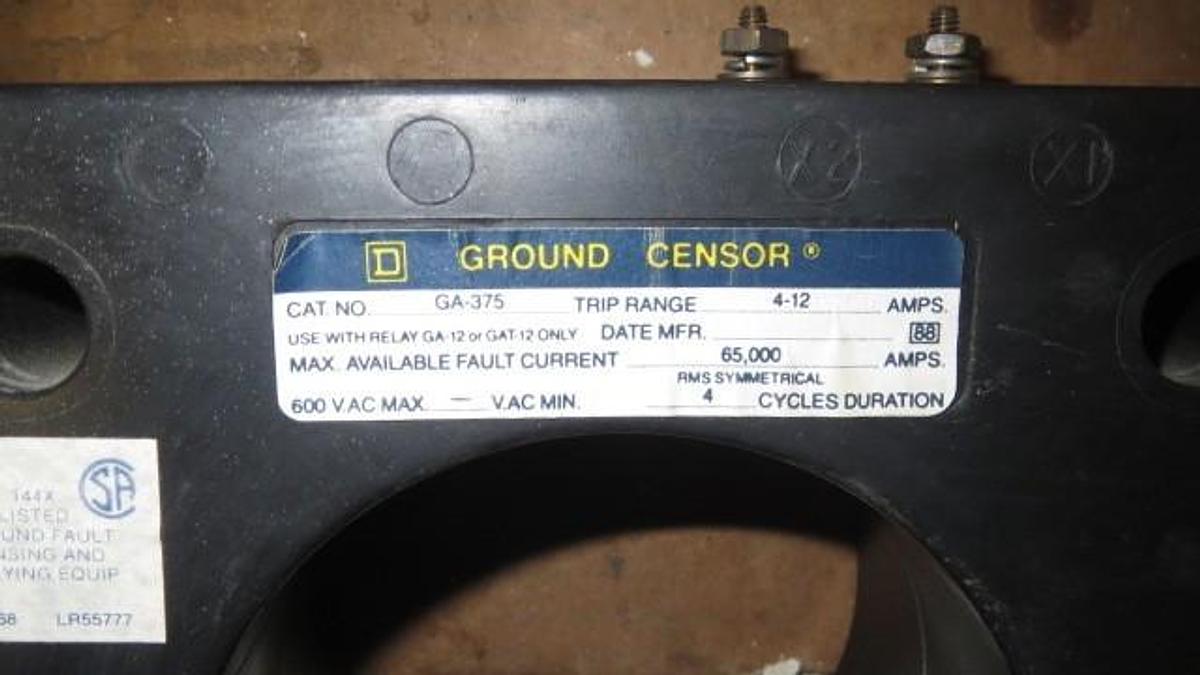 Used SQUARE D GROUND CENSOR 4-12 AMP 600VAC  GA-375