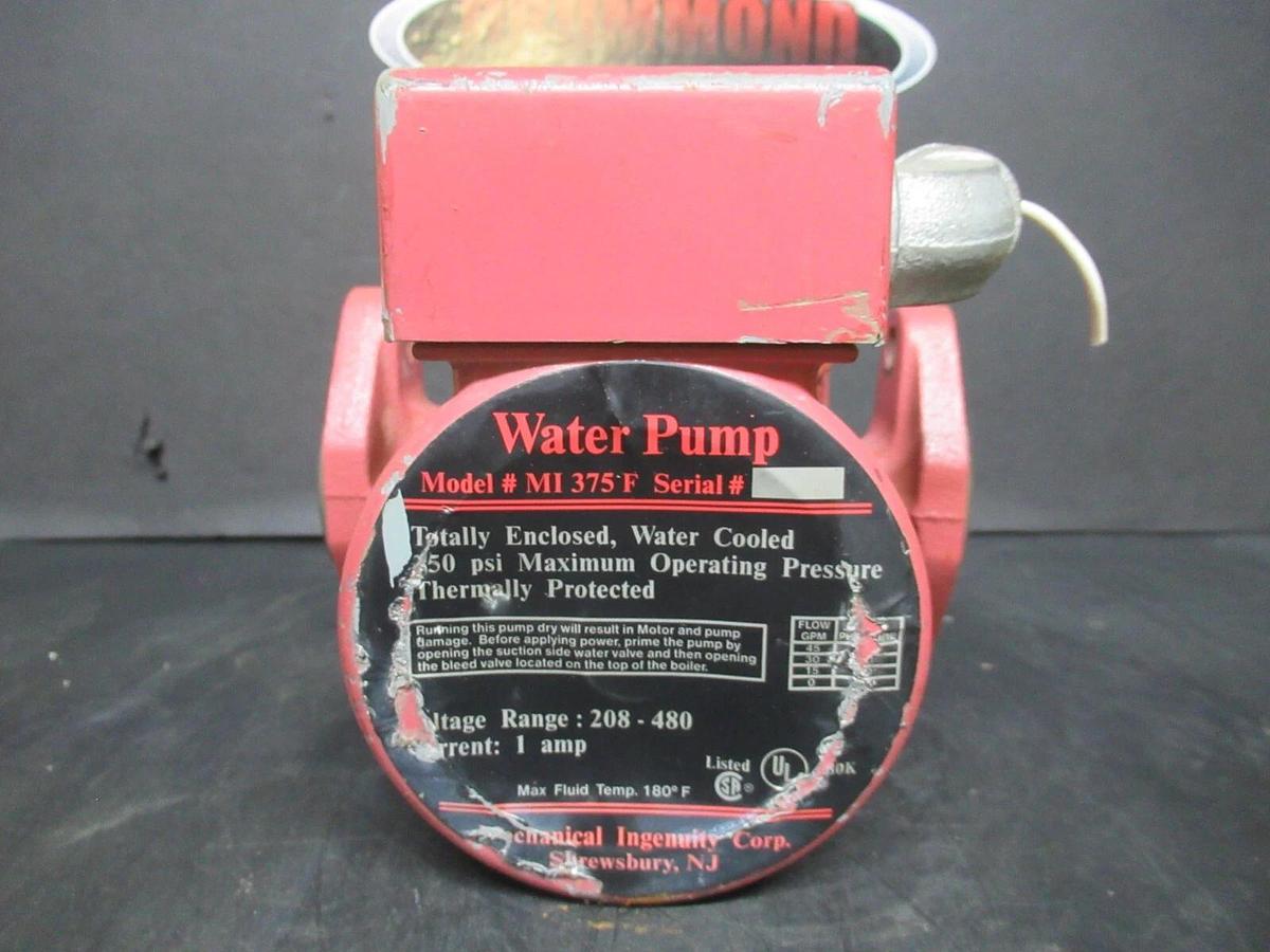 Used MECHANICAL INGENUITY WATER PUMP MI-375-F 250 PSI 480 VOLT 1 AMP 45 GPM