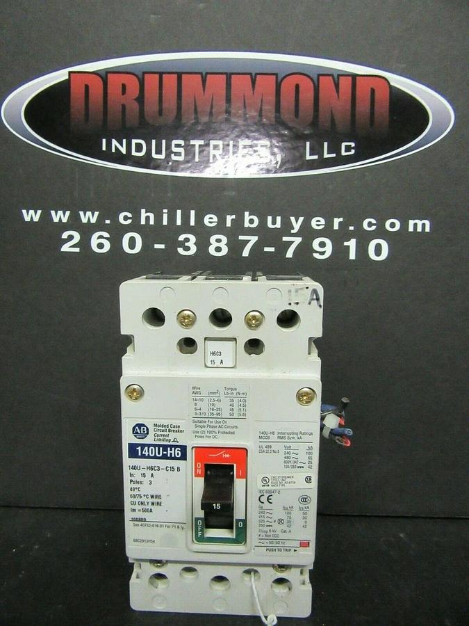 Used 15 AMP ALLEN BRADLEY BREAKER 140U-H6C3-C15 SER. B 3 POLE 600 VAC **WARRANTY**