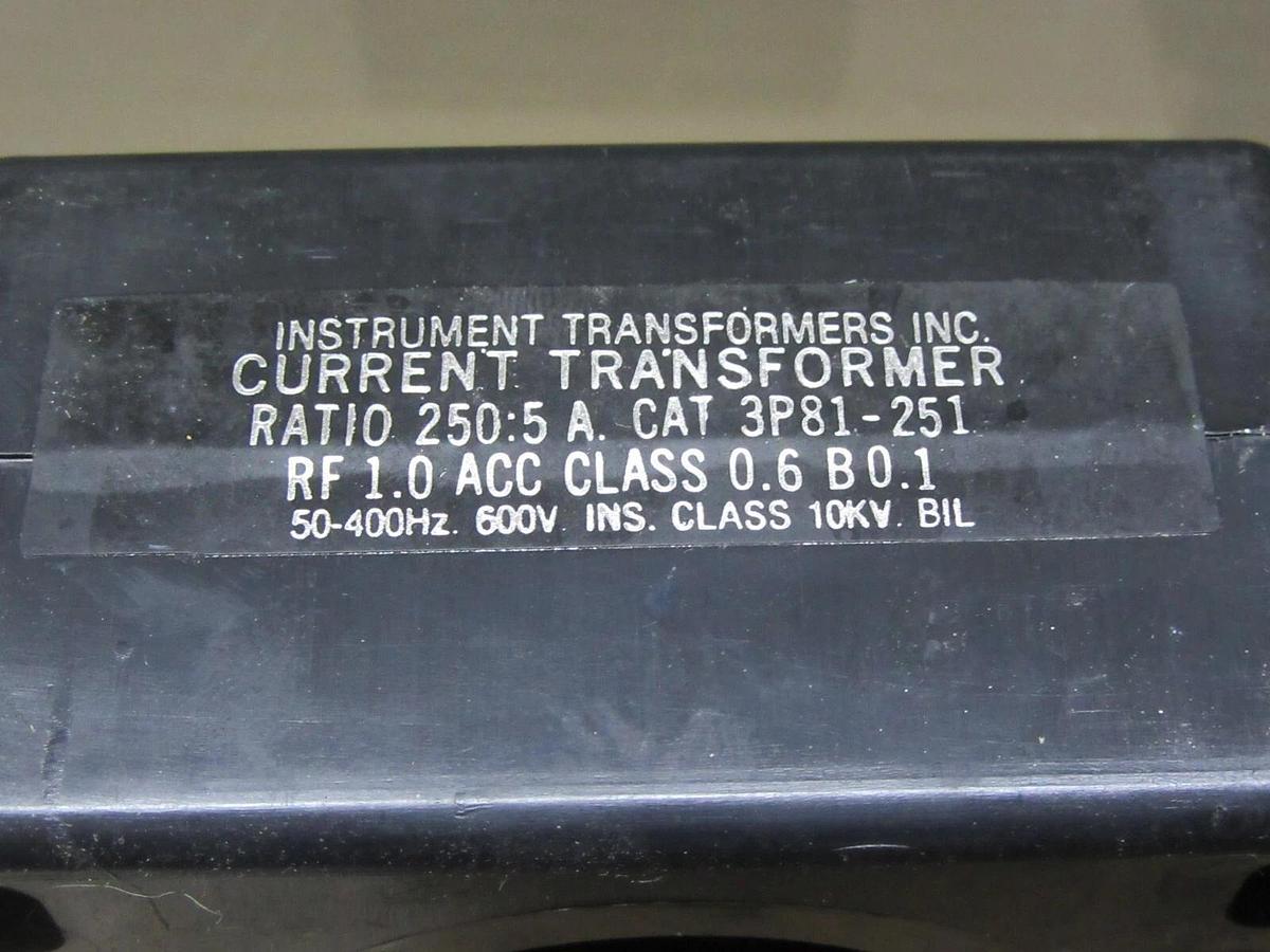 Used WESTINGHOUSE CURRENT TRANSFORMER 209A37H04 3P81-251 250:5A 50-400 HZ