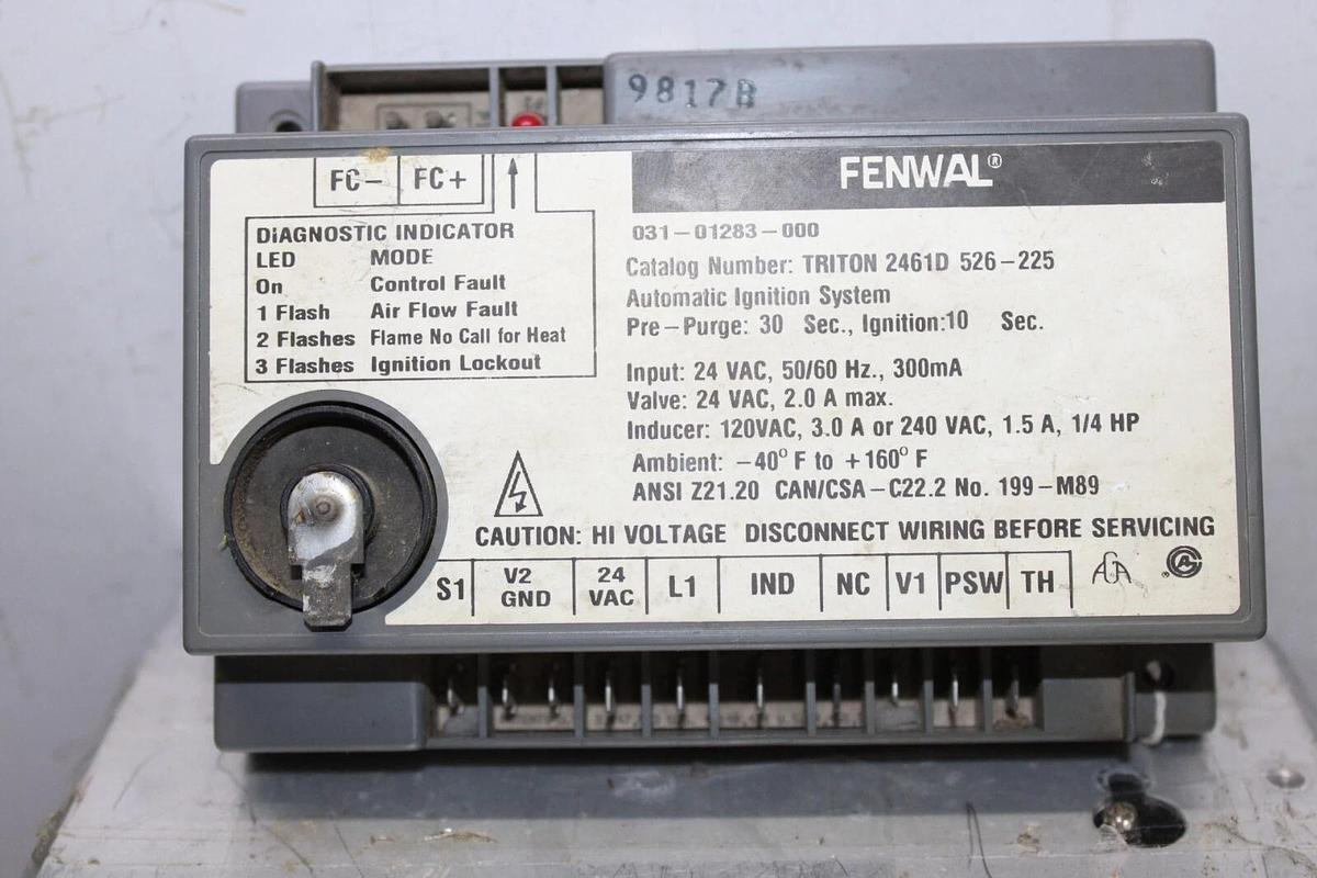 Used FENWAL IGNITION CONTROL MODULE TRITON-2461D-526-225 031-01283-000 24 VAC