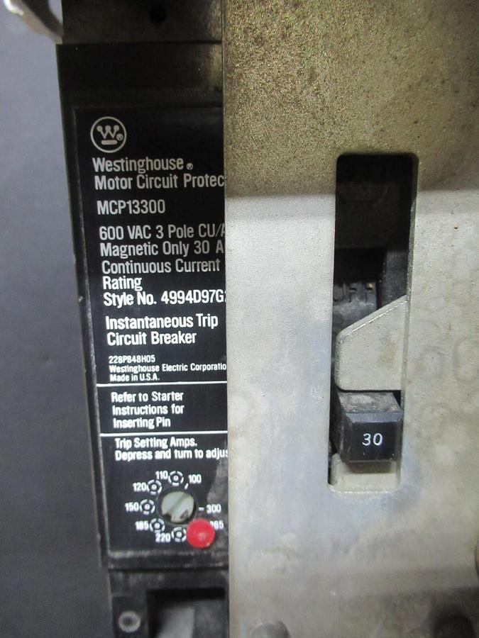 Used CUTLER HAMMER MOTOR STARTER CONTROL 17" W/ A10DN0 NEMA SIZE 2 30 AMP 600 VAC