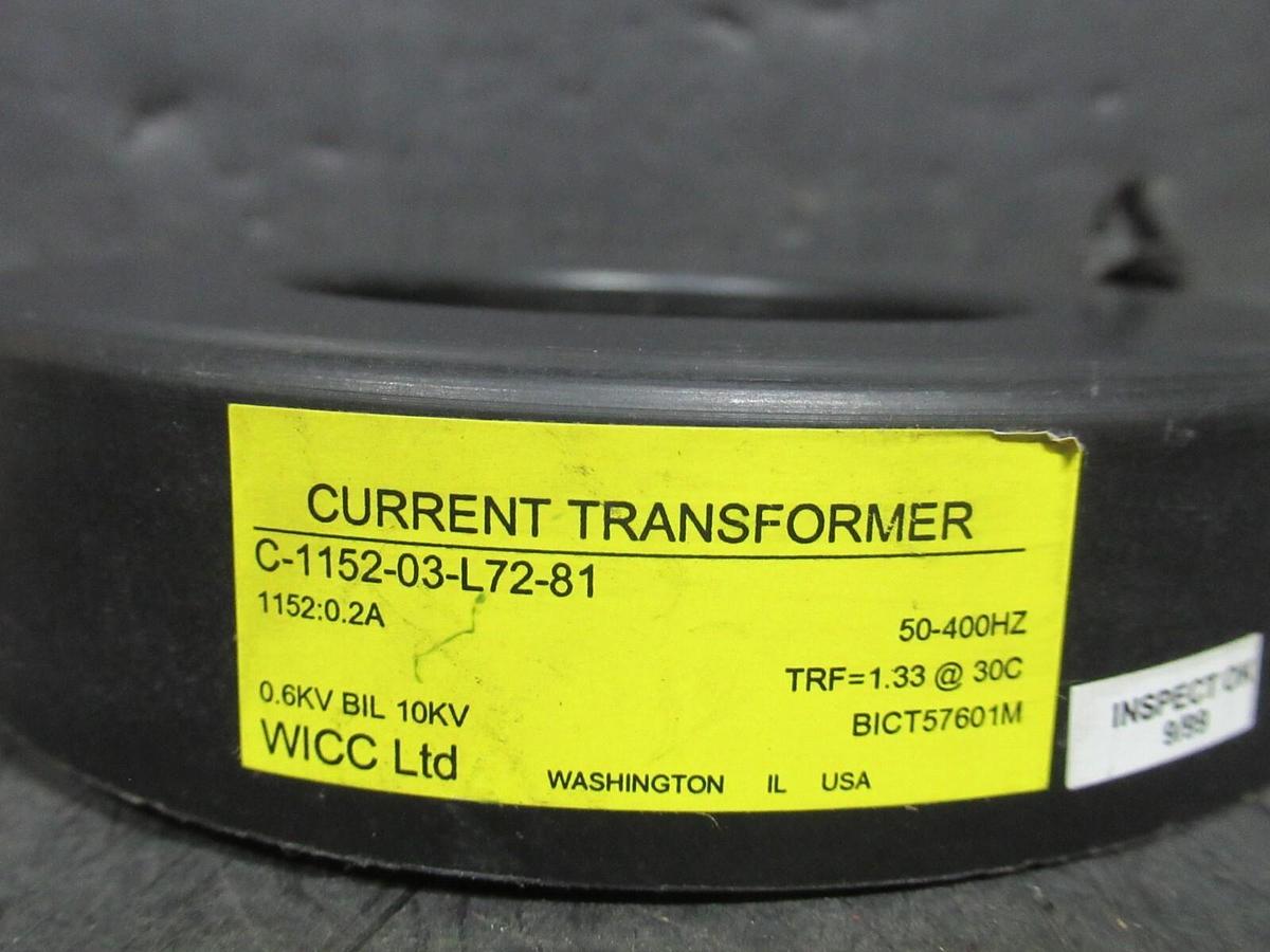 Used WICC CURRENT TRANSFORMER C-1152-03-L72-81 1152:0.2 AMP 10 KV 50-400 HZ