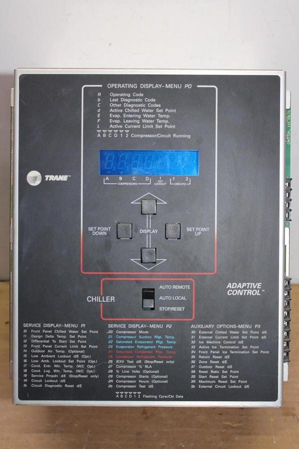 Used TRANE ADAPTIVE CHILLER CONTROL MODULE X13650362-01 REV. G W/ X13650361-02 REV. G