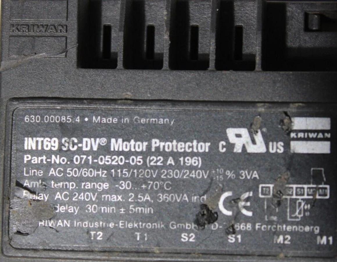 Used KRIWAN INT-69 SC-DV MOTOR PROTECTOR 071-0520-05 240V 2.5A **WARRANTY INCLUDED**