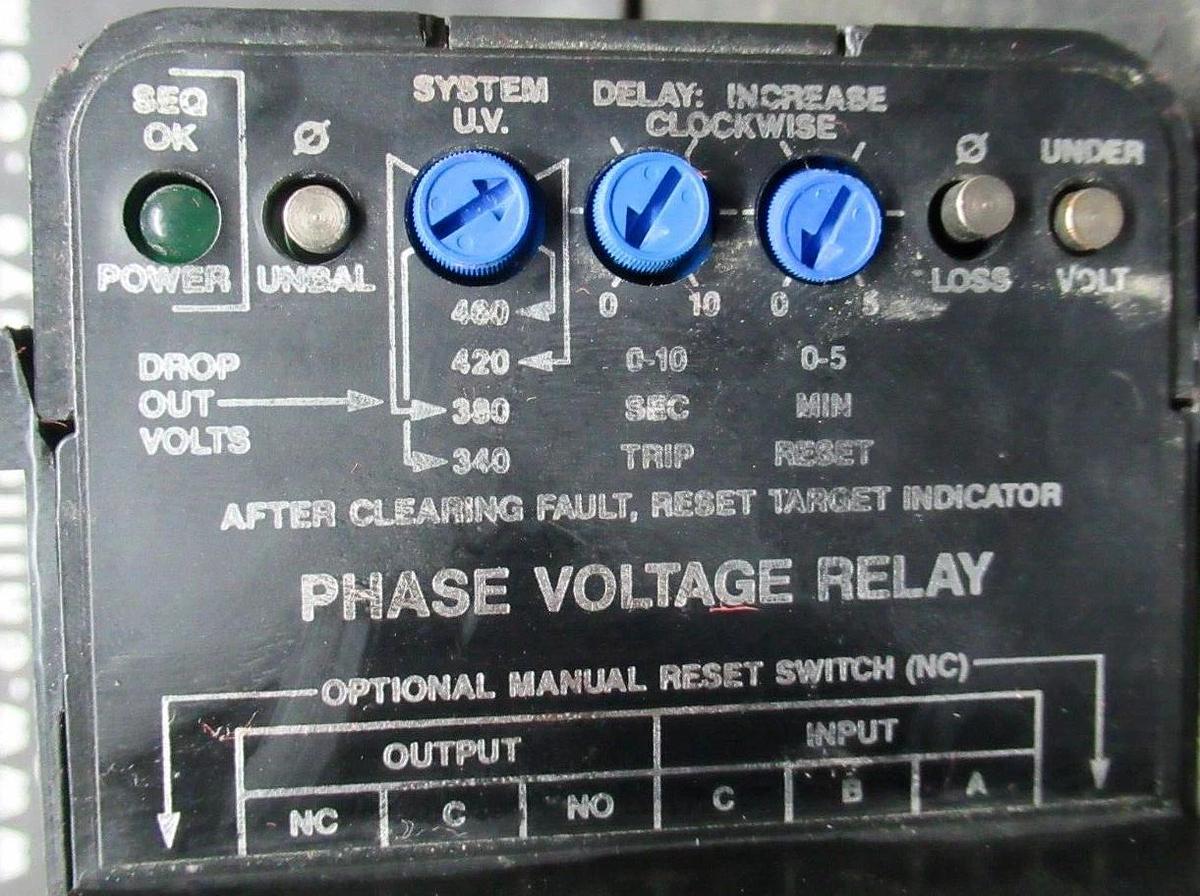 Used INSTRUMENT TRANSFORMERS PHASE VOLTAGE RELAY LPVR-480-10 10 AMP 600 VAC