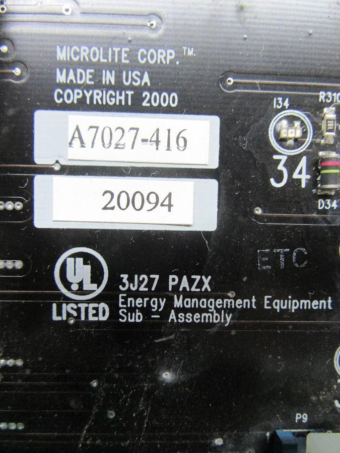 Used MICROLITE LIGHTING CONTROL BOARD A7027-416  A7037-401 **WARRANTY INCLUDED**