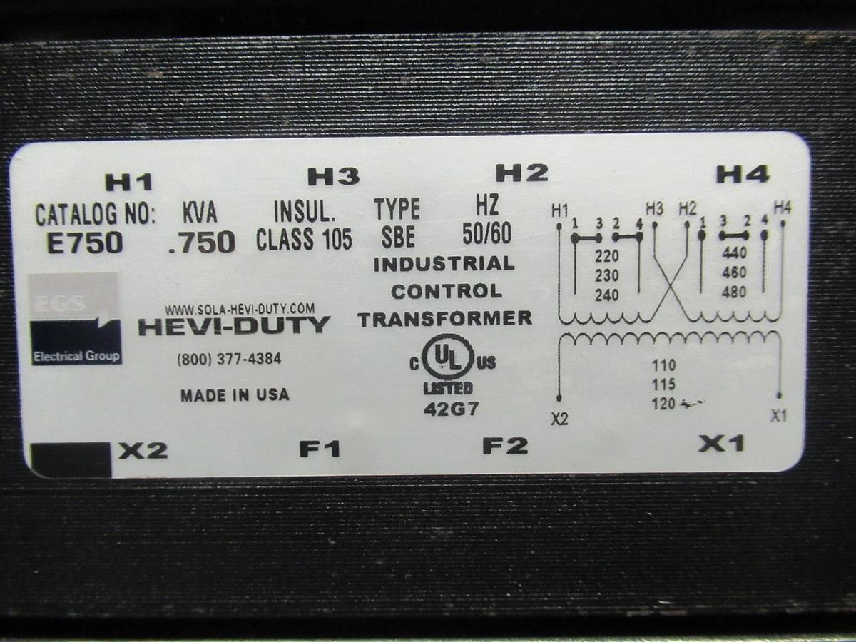 Used HEVI-DUTY TRANSFORMER E750 750VA 50/60HZ **WARRANTY INCLUDED**