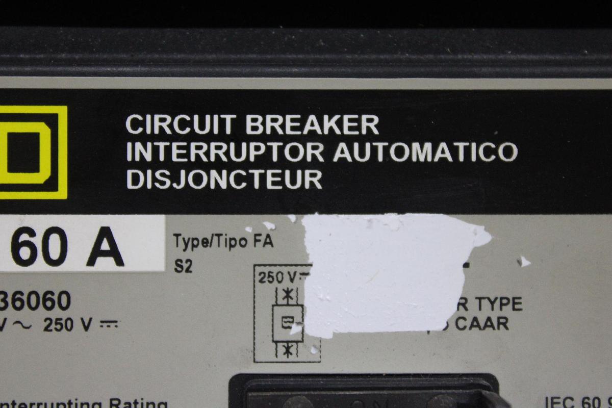 Used SQUARE D I-LINE POWERPACT CIRCUIT BREAKER HDA36060 60 AMP 600 VOLT 3-POLE