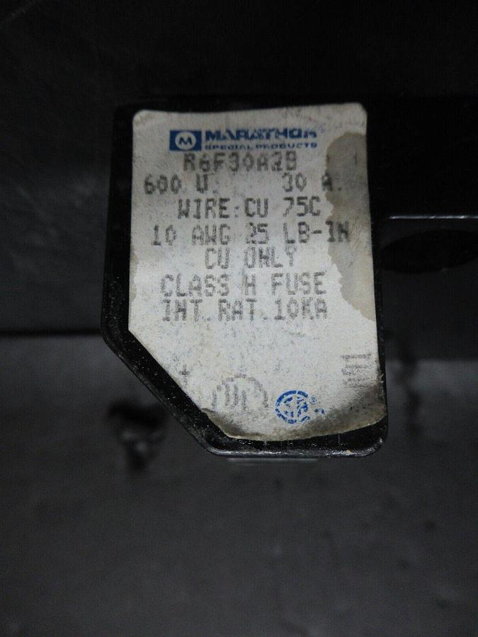 Used MARATHON TWO POLE FUSE BLOCK R6F30A2B 600 VOLT 30 AMP CLASS H **WARRANTY**