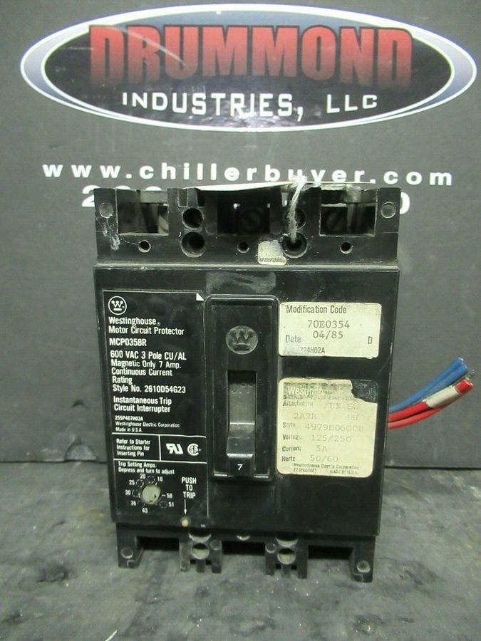 Used 7 AMP WESTINGHOUSE BREAKER MCP0358RC 600 VAC 3-POLE **WARRANTY INCLUDED!**