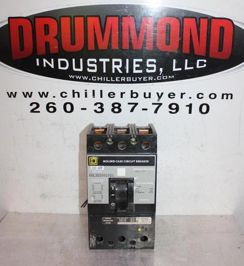 Used SQUARE D CIRCUIT BREAKER KAL362001021 200 AMP 600 VAC 3-POLE W/ SHUNT TRIP
