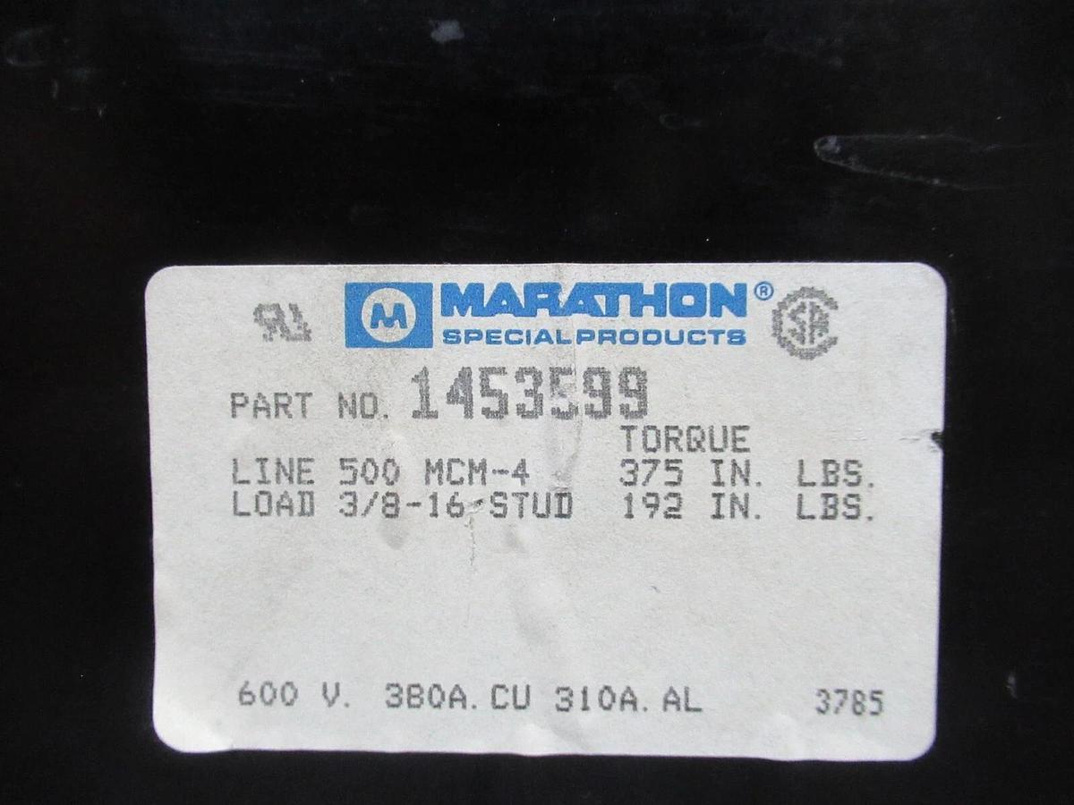 Used MARATHON DISTRIBUTION BLOCK 1453599 600 VOLT 380 AMP COPPER 310 AMP ALUMINIUM