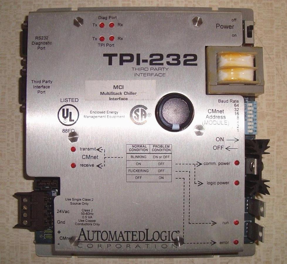 Used AUTOMATED LOGIC TPI-232 THIRD PARTY INTERFACE CMnet ADDRESS MODULE RS232 PORT