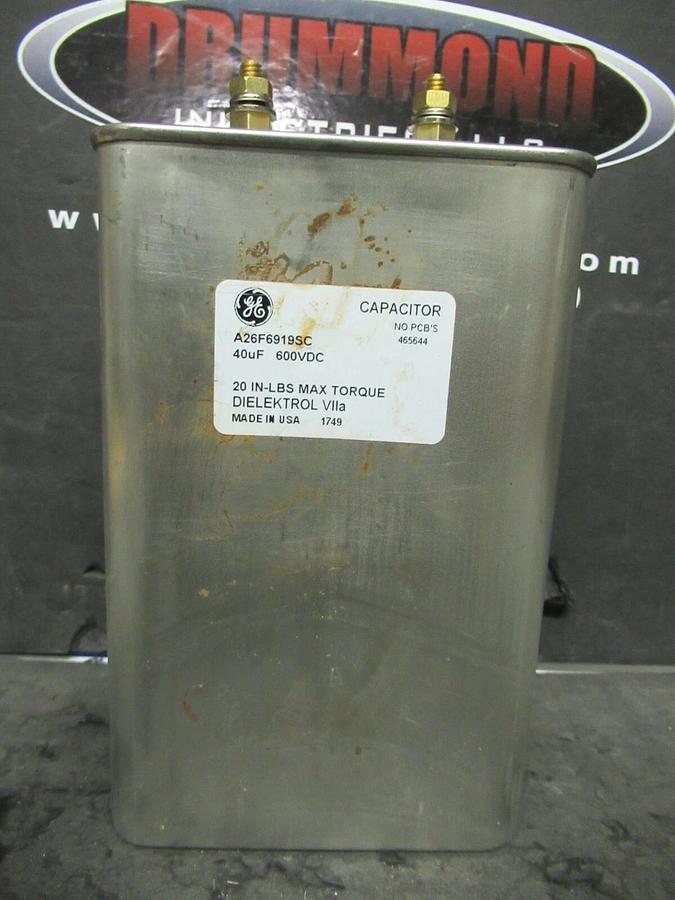GENERAL ELECTRIC DIELEKTROL VIIA NON-PCB CAPACITOR A26F6919SC 40 uF 600 VDC