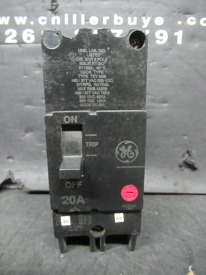 Used GE CIRCUIT BREAKER E11592 HACR-TEY-M02 ISSUE: RT-247 277-480 VAC 20 AMP 2-POLE