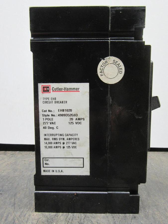 Used LOT OF 5 CUTLER HAMMER BREAKER EHD1020 1-POLE 20 AMP 277 VAC **WARRANTY**