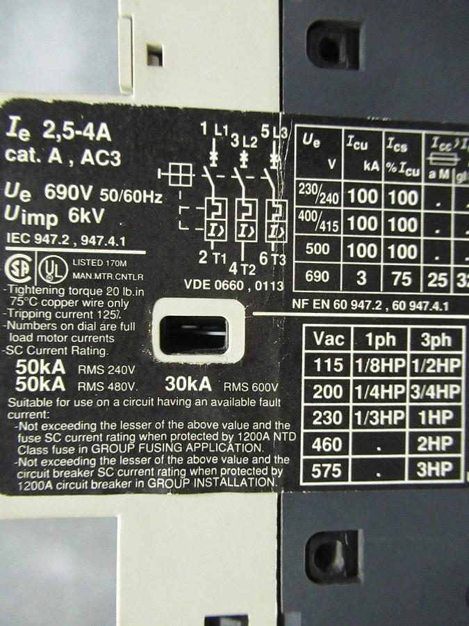 Used TELEMECANIQUE MANUAL MOTOR STARTER GV2-M08 600V 4A 3HP **WARRANTY INCLUDED**