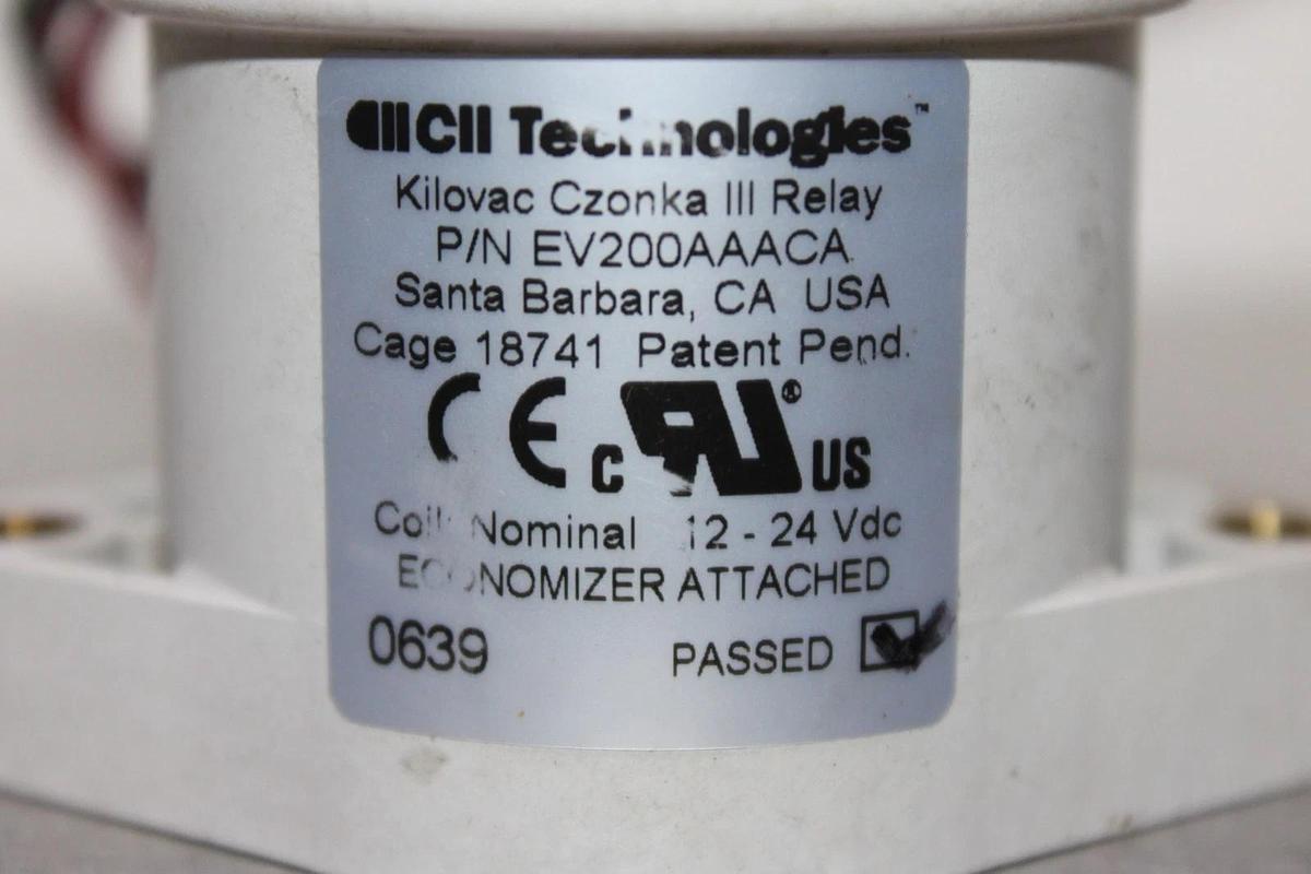 Used CII TECHNOLOGIES KILOVAC CZONKA III RELAY EV200AAACA COIL: 12/24 VDC