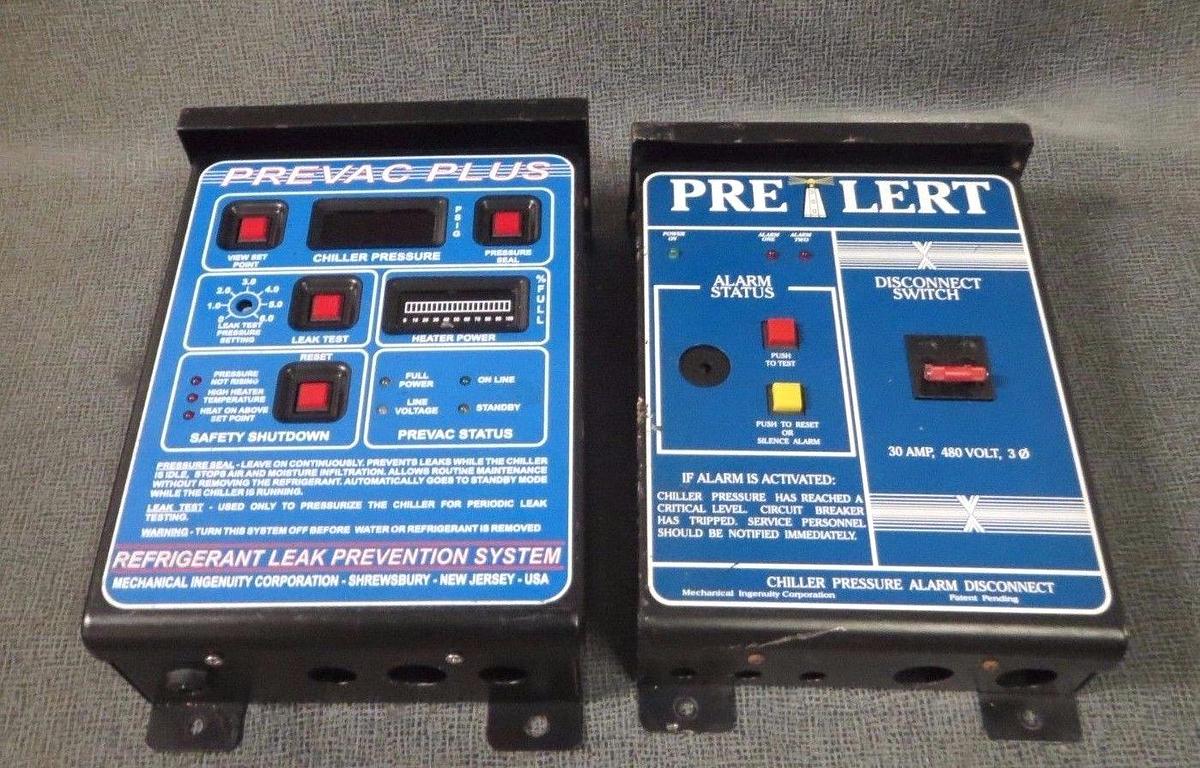 Used MECHANICAL INGENUITY PRELERT & PREVAC CHILLER PRESSURE ALARM REFRIGERANT LEAK