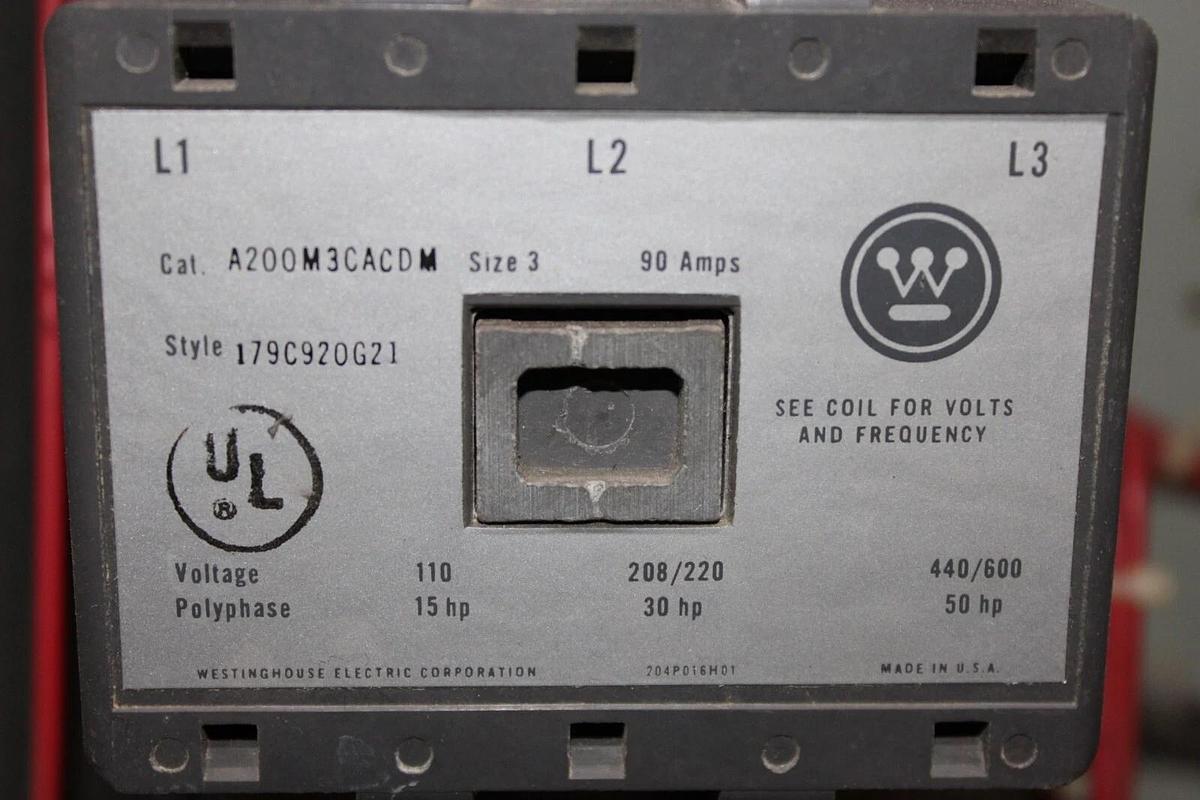 Used WESTINGHOUSE TYPE W MOTOR CONTROL BUCKET 24" SIZE 3 STARTER 90 AMP W/ DOOR