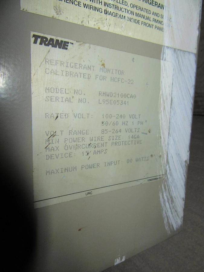 Used TRANE CHILLER REFRIGERANT MONITOR RMWD2100CA0 240VAC 1PHASE FOR 80W 15A