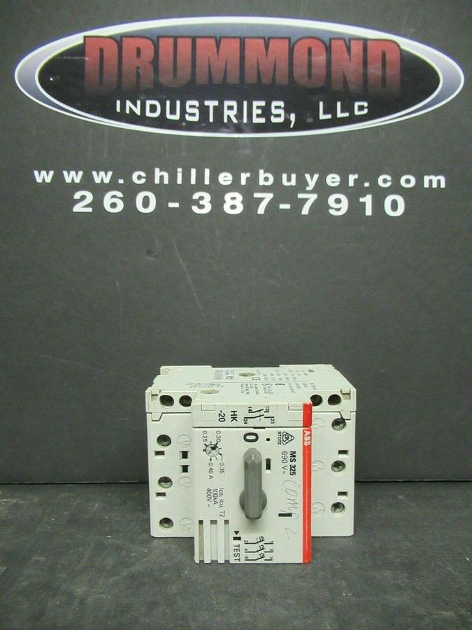 Used ABB MANUAL MOTOR START MS325 0.25-0.40 AMP 480 VAC W/ AUXILIARY CONTACTS