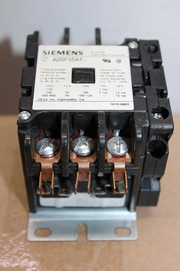 Used SIEMENS CONTACTOR 42BF35AF 600 VAC 3-POLE 30 AMP 15 HP COIL: 110/120 VAC