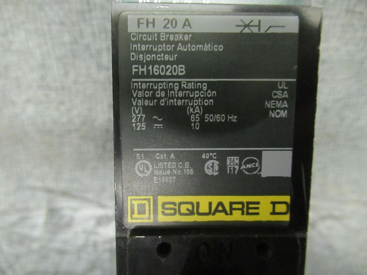 Used 20 AMP SQUARE D I LINE BREAKER FH16020B 277 VAC 1-POLE B-POLE **WARRANTY**