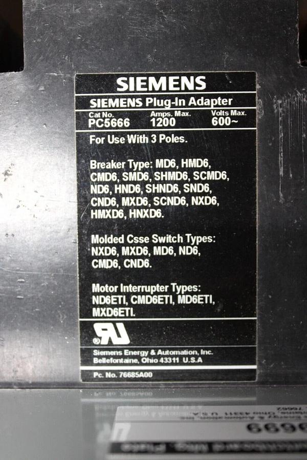 Used SIEMENS MOLDED CASE SWITCH CND63S120A 1200 AMP 600 VAC 3-POLE W/ MOUNT