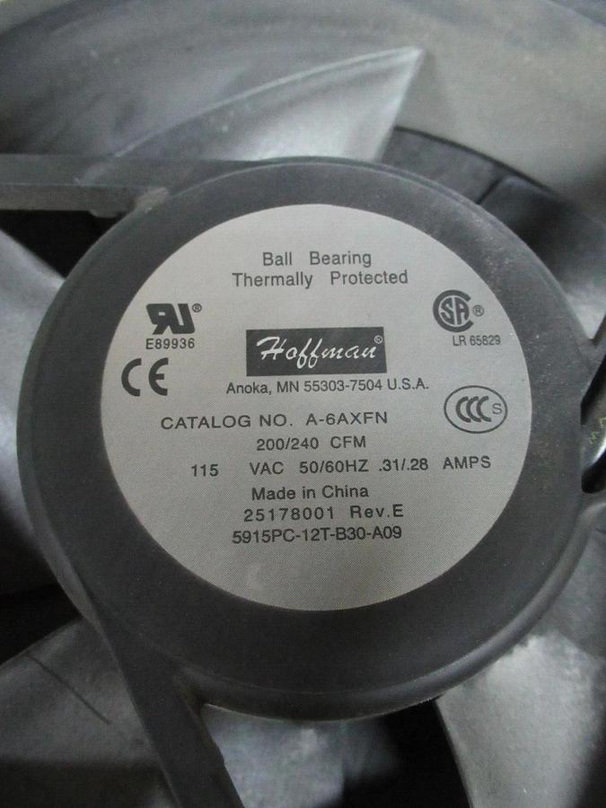 Used HOFFMAN AXIAL FAN AND ENCLOSURE 115 VAC 0.31 AMP 200/240 CFM A-6AXFN TFP61UL12