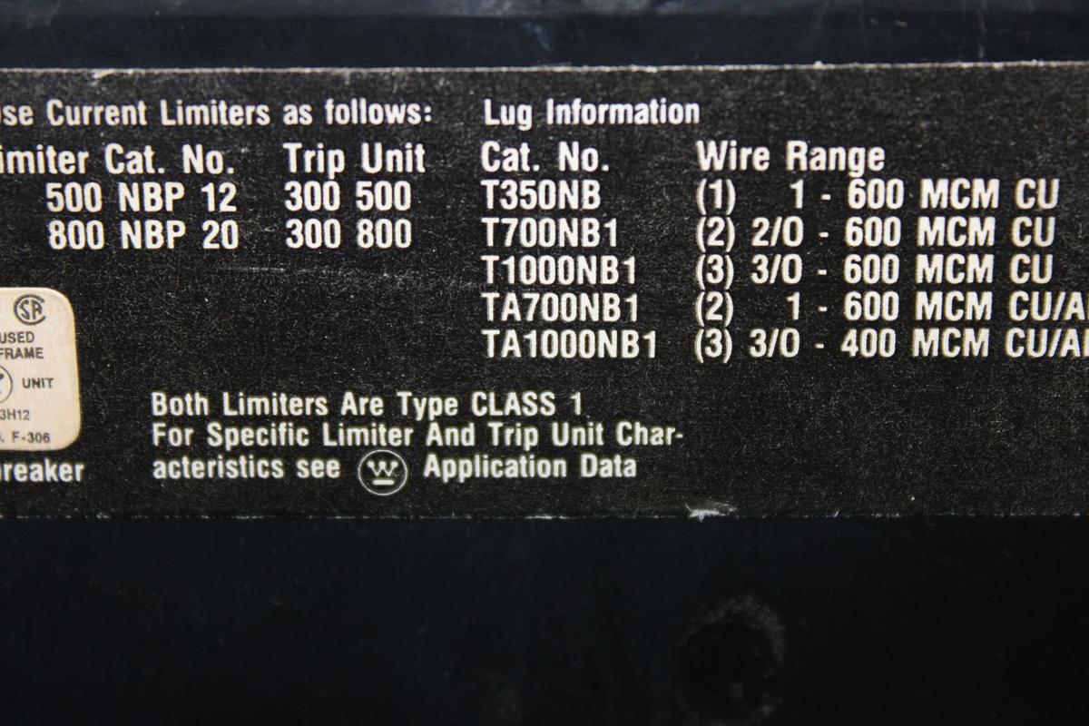 Used CUTLER-HAMMER CIRCUIT BREAKER MS360700A 700 AMP 600 VAC 3-POLE