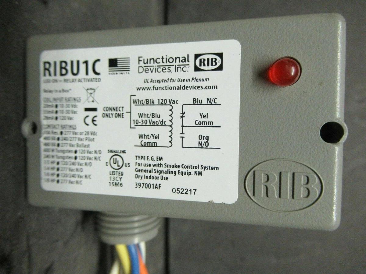 Used FUNCTIONAL DEVICES INC. ENCLOSED PRE-WIRED RELAY RIBU1C RIB 120 V SMOKE CONTROL