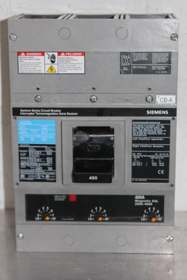 Used SIEMENS SENTRON CIRCUIT BREAKER JXD63B400 400 AMP 3-POLE 600 VAC JXD6-A