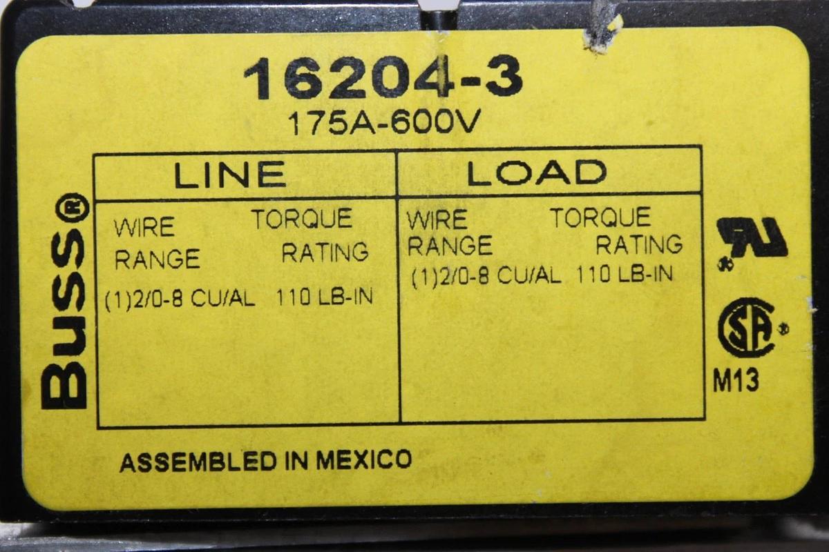 Used BUSS TERMINAL WIRE DISTRIBUTION BLOCK 16204-3 175 AMP 600 VOLT **WARRANTY**