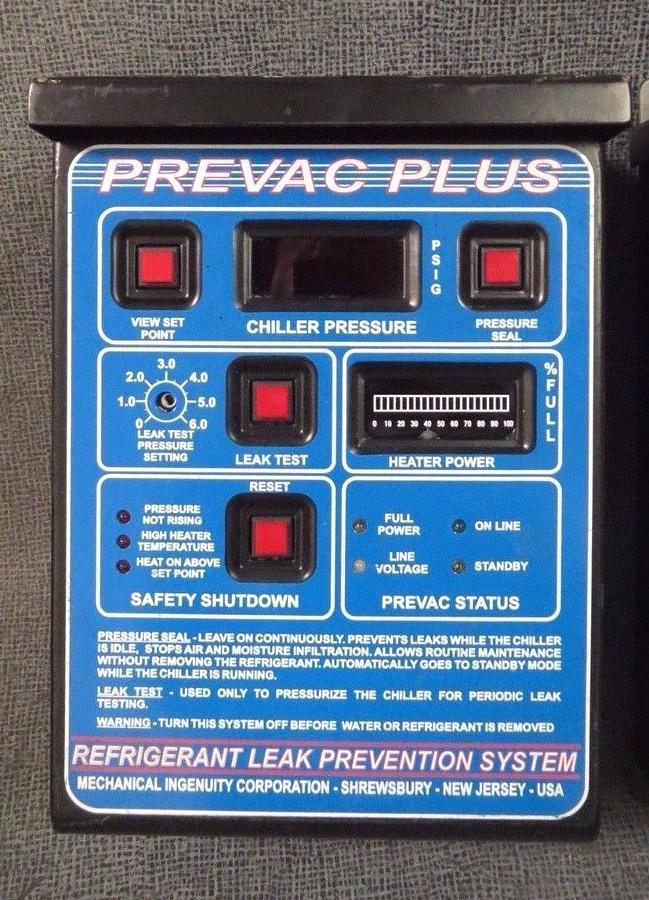 Used MECHANICAL INGENUITY PRELERT & PREVAC CHILLER PRESSURE ALARM REFRIGERANT LEAK