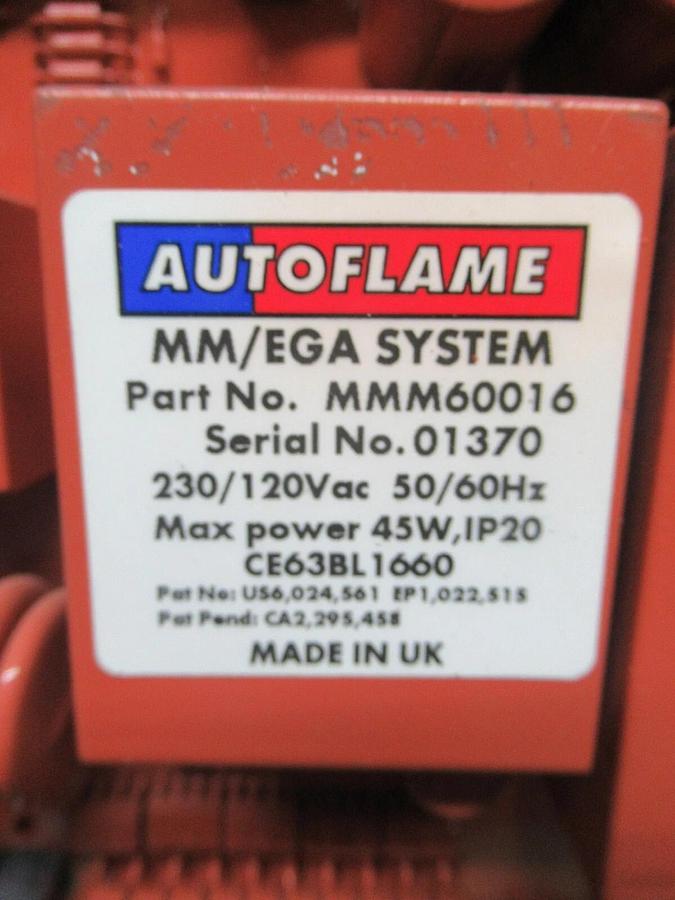 Used AUTOFLAME MM/EGA SYSTEM MM60016 MK. 6 230 VAC 45 W COMBUSTION MANAGEMENT SYSTEM