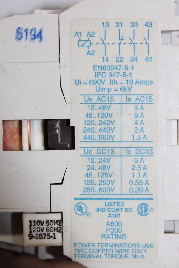 Used CUTLER HAMMER CONTACTOR D15CR31 SER. B1 10 AMP 600 VAC 3-POLE COIL: 110/120V
