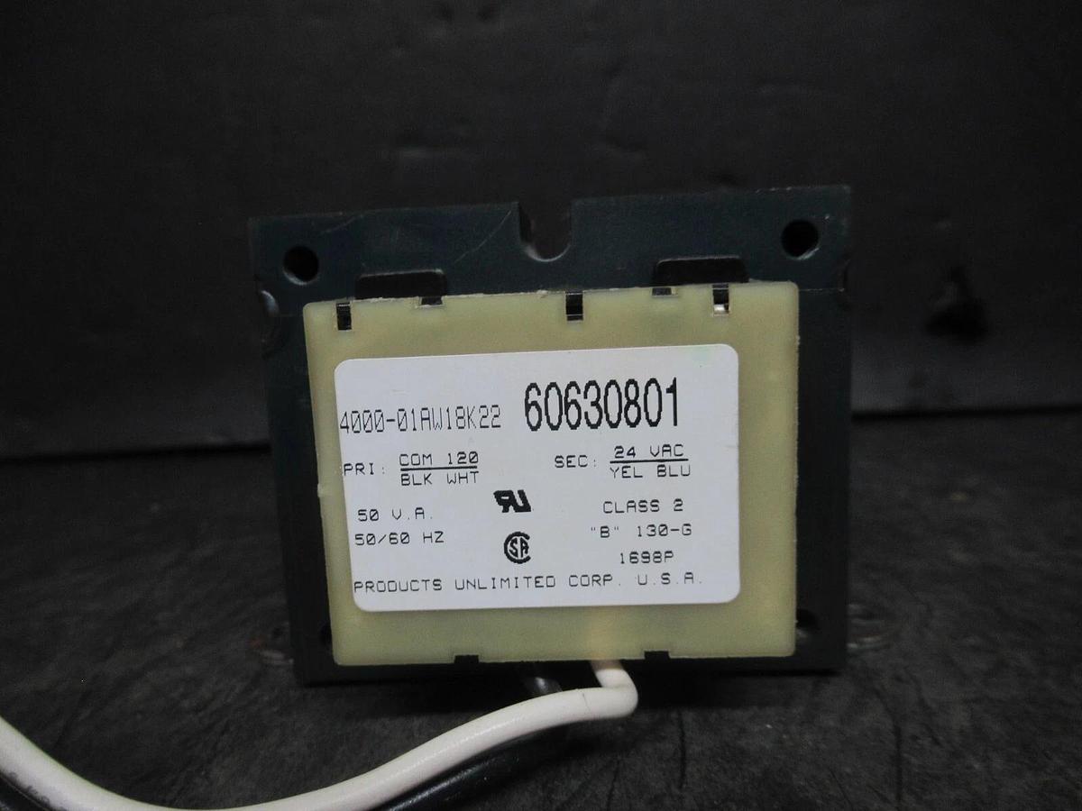 Used PRODUCTS UNLIMITED 4000-01AW18K22 60630801 50 VA PRI: 120 VAC SEC: 24 VAC