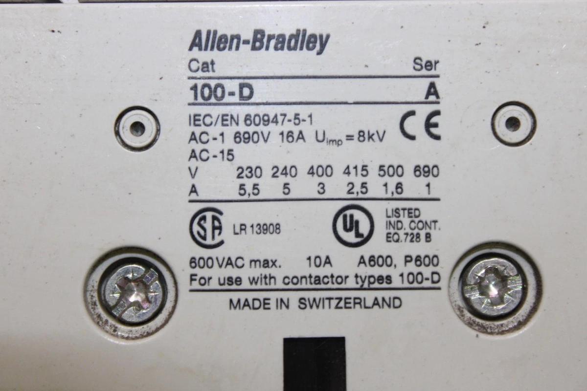 Used ALLEN BRADLEY CONTACTOR 100-D140 200 AMP 600 VAC 3-POLE 125 HP *WARRANTY*