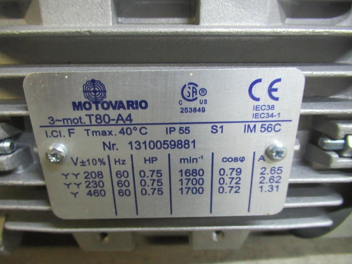 MOTOVARIO CONVEYER MOTOR T80-A4 32M020ES423EN 0.75 HP 460V 2.65A W/ 6213754-026