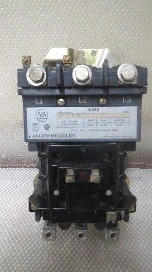 Used ALLEN BRADLEY SIZE 3 STARTER 90 AMP CONTINUOUS 600 VAC 120V COIL MODEL 509-DOB