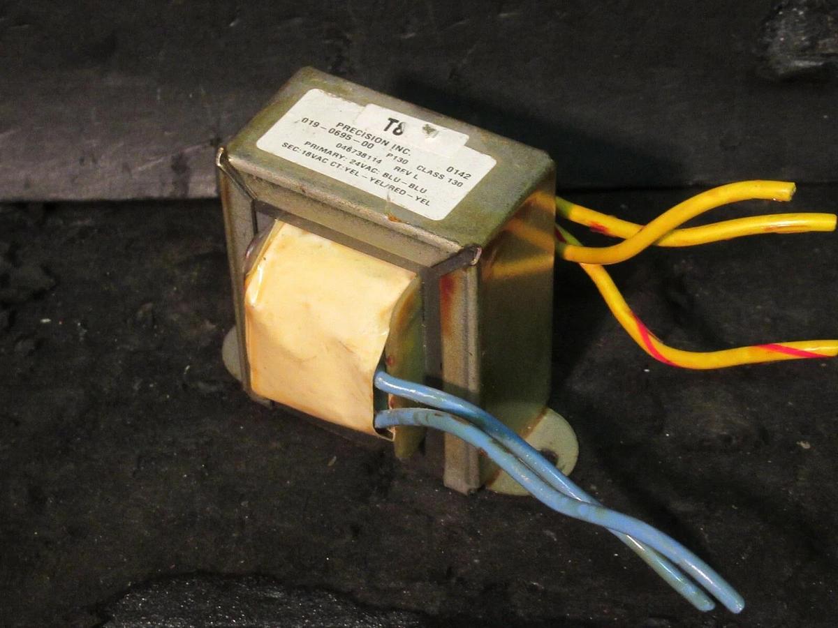 Used PRECISION INC. 019-0695-00 CONTROL TRANSFORMER 046738114 24 VAC PRIMARY TO 18 V