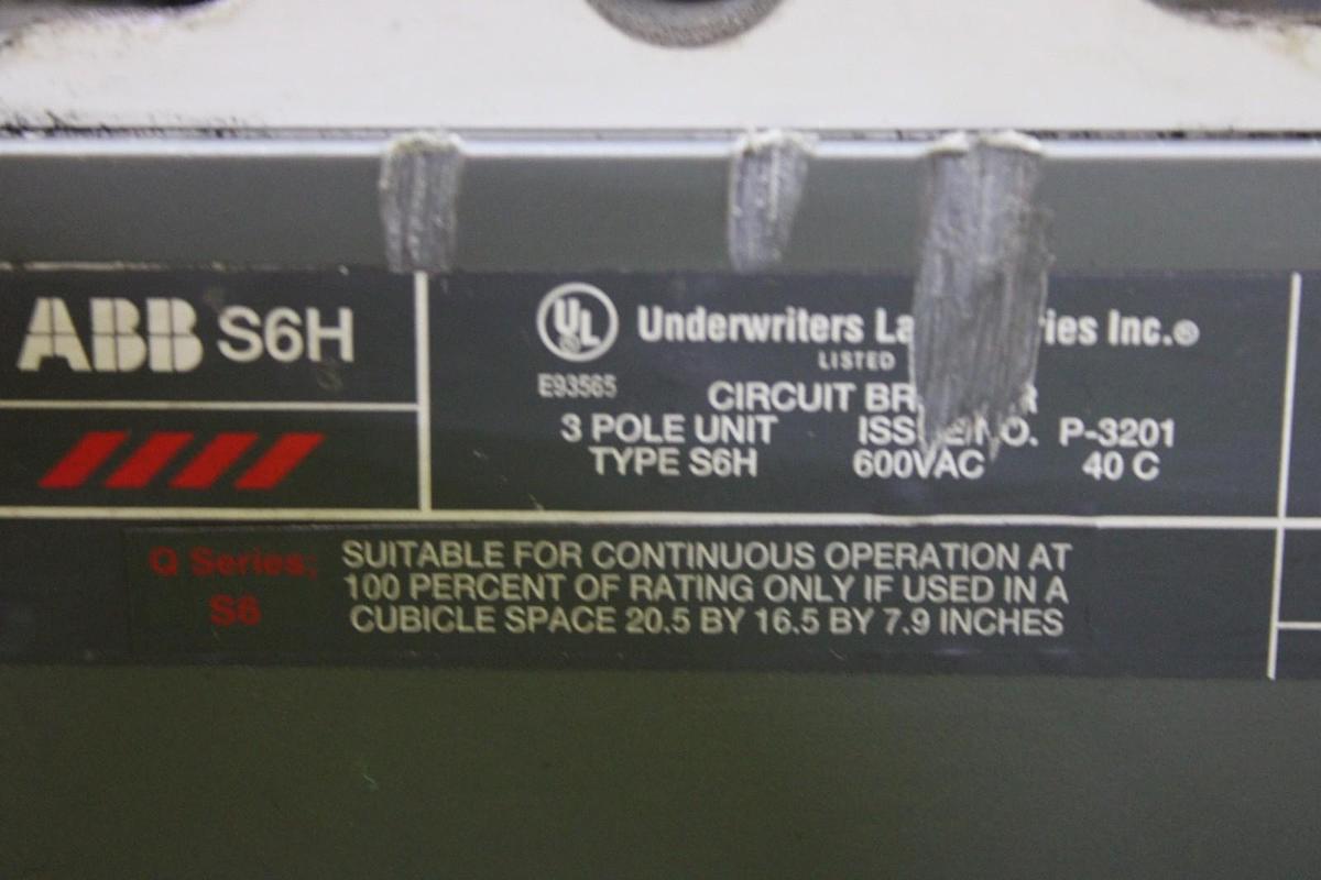 Used ABB CIRCUIT BREAKER SACE S6 S6H 600 AMP 600 VAC 3-POLE **WARRANTY INCLUDED**
