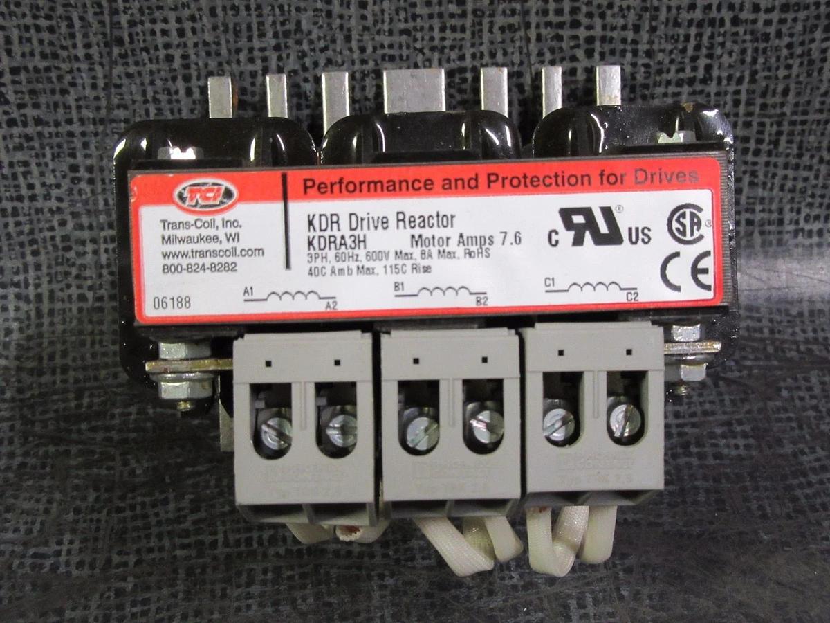 Used TRANS COIL INC. KDR DRIVE REACTOR TRANSFORMER KDRA3H 8 AMP 600V 3-PHASE