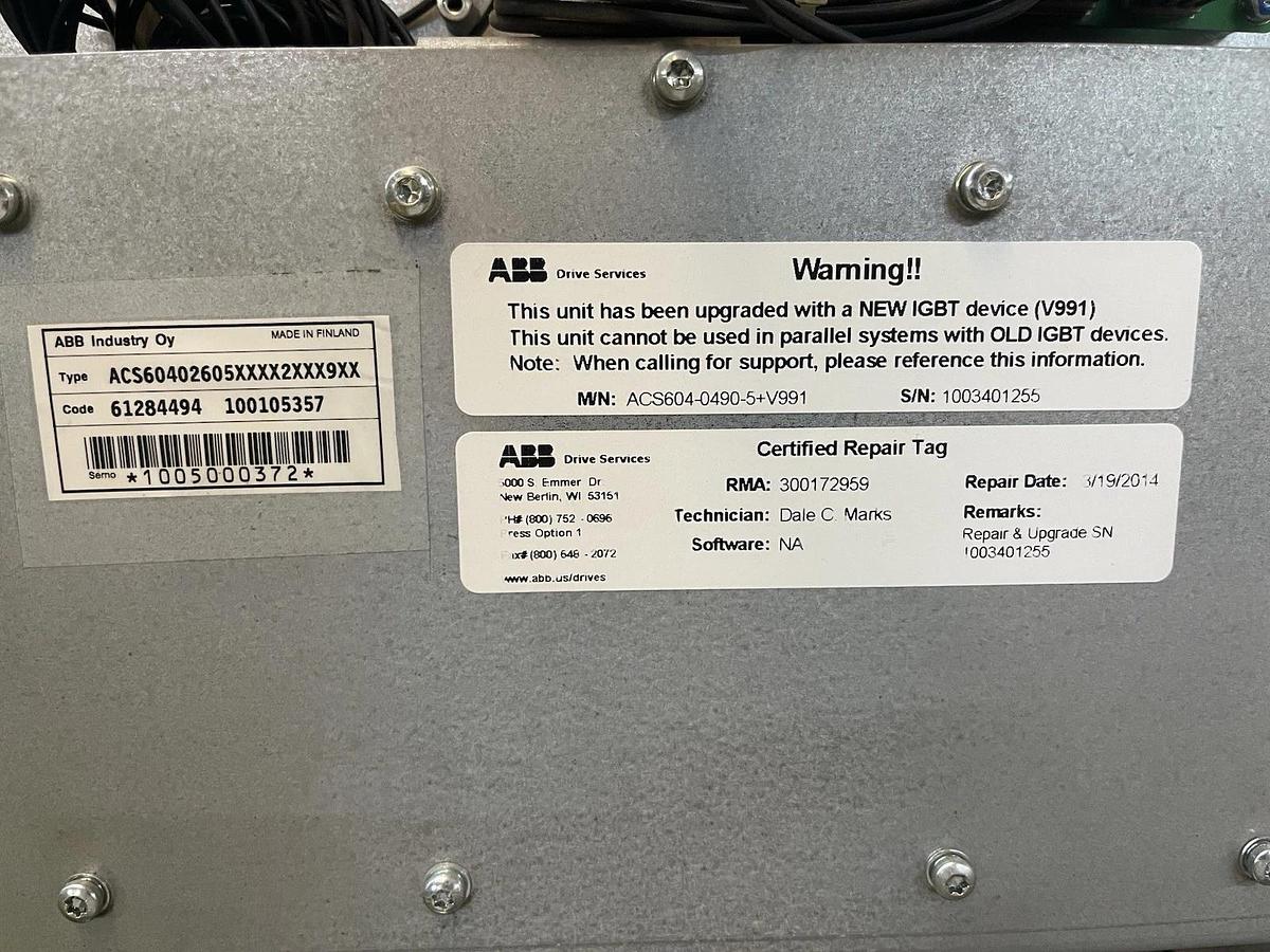 Used (1) ABB ACS600 VARIABLE SPEED DRIVE ACS604-0490-5+V991 500 VOLT 312 AMP 300 HZ