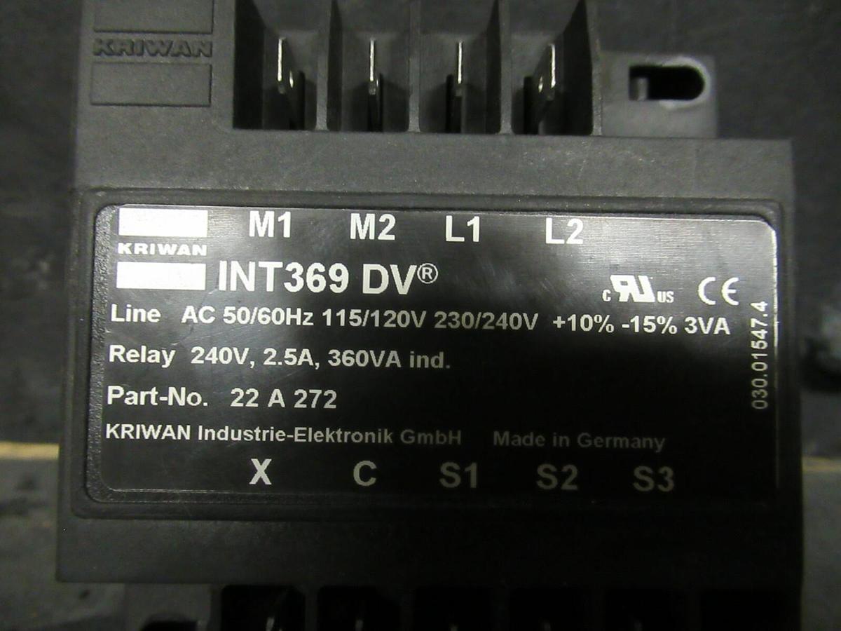 Used KRIWAN INT369 DV MOTOR PROTECTOR RELAY 120 / 240 VAC 1PH 60 HZ PART NO. 22 A 272